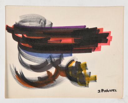  JAMES PICHETTE (1920-1996) Sans titre (rouge et noir) Technique mixte sur papier...