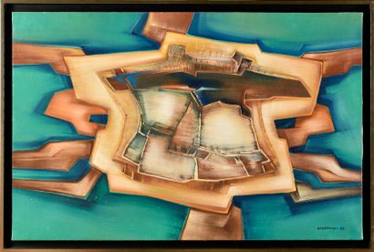  ROGER DESSERPRIT (1923-1985) Composition (fond turquoise), 1980 Acrylique sur toile...