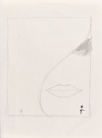  RENÉ GRUAU (1909-2004) Lèvres rouges Crayon sur papier Cachet en bas a` droite 43...
