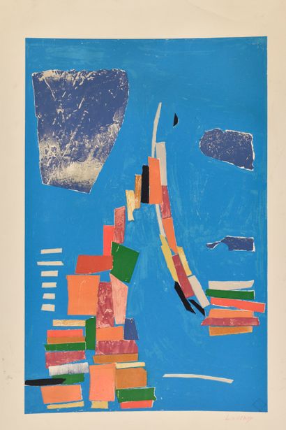  ANDRÉ LANSKOY (1902-1976) Composition on blue background Lithograph on paper, signed...