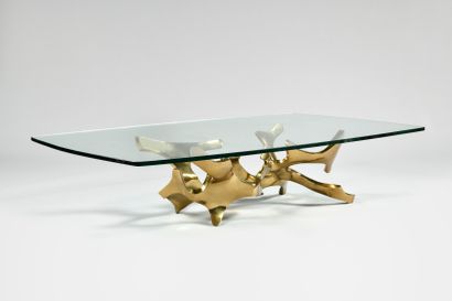 null FRED BROUARD (1944-1999) Table basse sculpture à plateau rectangulaire en verre...