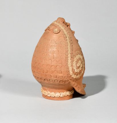 null WORK OF THE YEARS 1970 Stylized chicken in terra cotta with applied and incised...