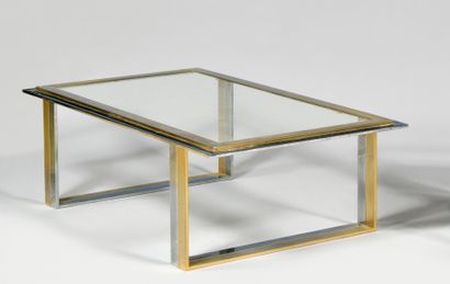 null TRAVAIL DES ANNEES 1980 Table basse à plateau rectangulaire en verre, à double...