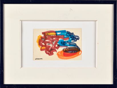 null JAMES PICHETTE (1920-1996) Untitled (blue, orange, red) Mixed media on paper...