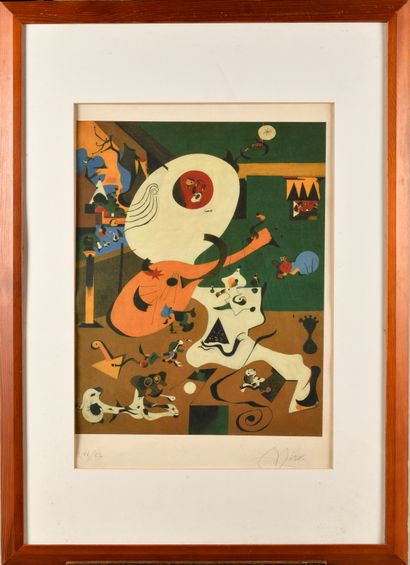 null JOAN MIRO (1893-1983), AFTER Dutch Interior. Chromolithograph on vellum. Signed...