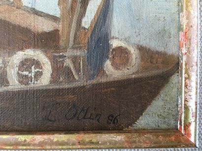 null Léon Auguste OTTIN (c.1839-?) Unloading of the boat on the Seine in Paris Oil...