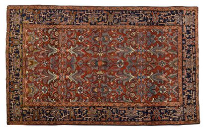 null NORTHWEST IRAN Heriz carpet Wool velvet on cotton foundation. Ruby field with...
