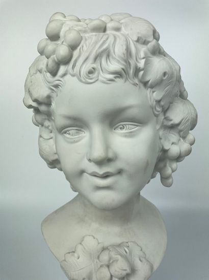 null MANUFACTURE OF VILLENAUXE Bust of Bacchus child on a pedestal Signed Giromella...