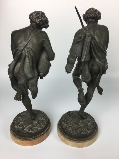 null Jean-Louis GREGOIRE (1840-1890) The musicians. Pair of bronzes with brown-green...