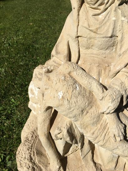 null VIRGIN OF MERCY IN SCULPTED LIMESTONE. The Virgin carries on her knees the body...