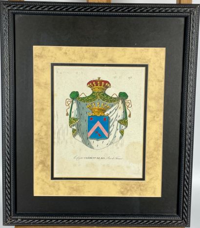 null Suite of SIX polychrome ENGRAVINGS representing the coat of arms of the Peers...