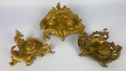 null THREE ormolu chased and openworked jars with rocaille decoration. About 1900...
