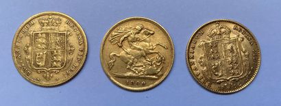 null ROYAUME DE GRANDE-BRETAGNE 3 pièces souverain or Reine Victoria Poids : 11.9...
