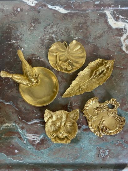 null COLLECTION OF FIVE ormolu and chased bronze BAGUIERS with fauna and flora decorations....