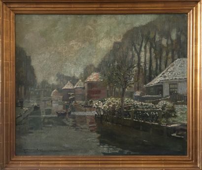 null Guillaume G. ROGER (1867-1943) Canal in Holland. Oil on canvas, signed lower...