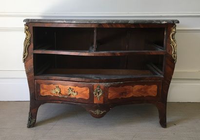 null COMMODE in veneer and marquetry opening with four drawers on three rows, ornamentation...