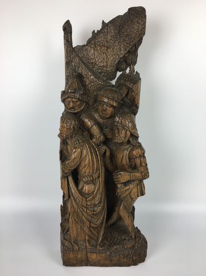 null FRAGMENT of an altarpiece group in carved oak representing the right part of...
