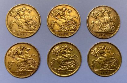 null ROYAUME DE GRANDE-BRETAGNE 6 pièces souverain Edouard VII or Poids : 23.7 g