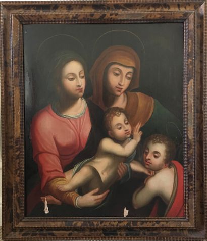 null ANVERSOISE SCHOOL of the XVIIth century Virgin and Child with Saint Elizabeth...