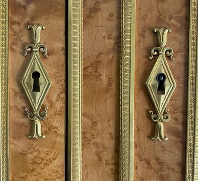 null LIBRARY with two bodies in Ambony burr veneer underlined by gilded bronze fillets...