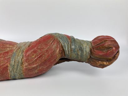 null Important SANTON in polychrome terra cotta decorated with a swaddled child....