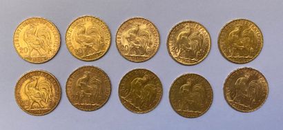 null FRENCH REPUBLIC 10 coins 20 francs gold with profile of Marianne. Weight : 64.4...