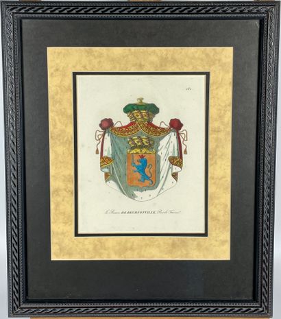 null Suite of SIX polychrome ENGRAVINGS representing the coat of arms of the Peers...