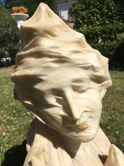 null Pasquale ROMANELLI (1812-1887) Bust of woman with veil. Alabaster group signed...