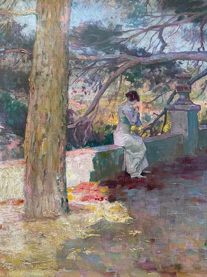 null Antoine PONCHIN (1872-1934) Lady seated on a shaded terrace. Oil on canvas,...