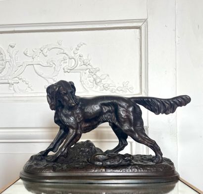 null Jules MOIGNIEZ (1835-1894) Spaniel and hare Bronze with brown patina signed...