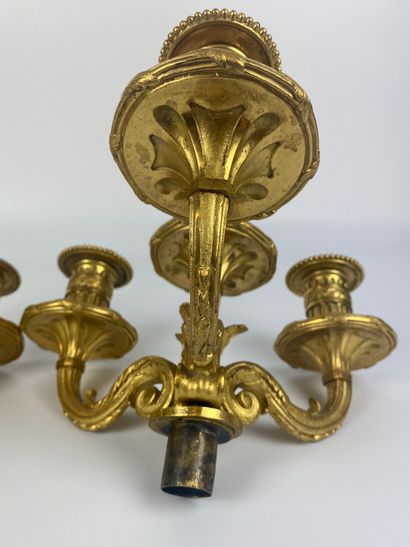 null PAIR OF CANDELABRES in gilt bronze with four arms of light. Louis XVI period....