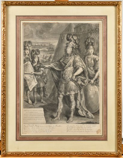 null « Le Roi Louis XIV à l’antique » Grande gravure vendue chez Limosin à Paris...