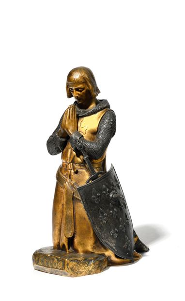 null Carlo MAROCHETTI (1805-1867) “Saint Louis en prière” Sujet en bronze à deux...