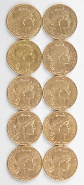 null 10 PIECES OF 20 FRANCS GOLD, 1901, 1906, 1907, Weight : 64,56 grams