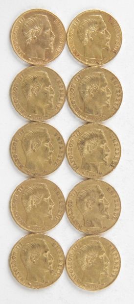 null 10 PIECES OF 20 FRANCS GOLD, 1856, Weight : 64,27 grams