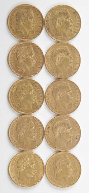 null 10 PIECES OF 20 FRANCS GOLD, 1860, 1862, Weight : 64,36 grams