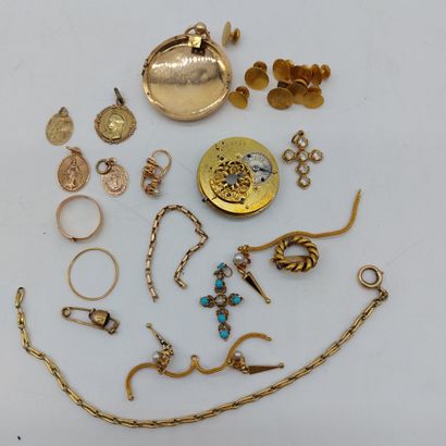  Lot d'or comprenant pendentifs, bagues, croix, broches, boutons, boucle d'oreilles…...