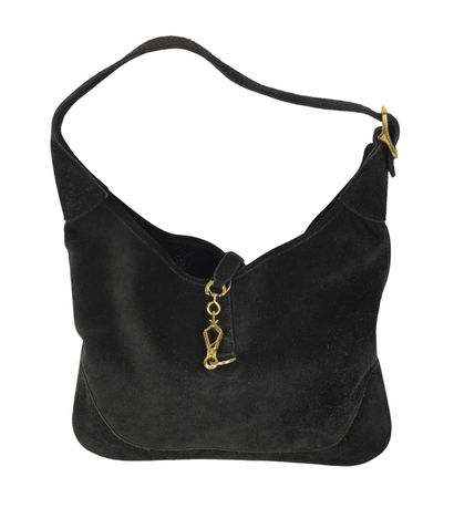  HERMES Bag Trim in black suede with gold hardware. Non-adjustable handle. 29 x 30...