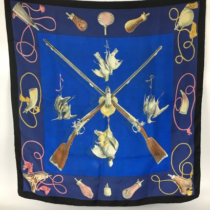 null HERMES PARIS Silk scarf with hunting decoration. Stains.