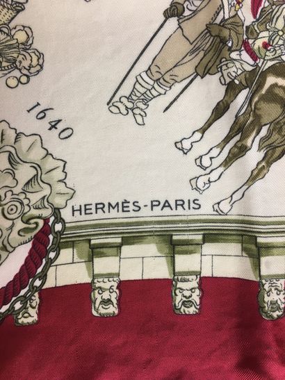null HERMES PARIS Silk scarf titled the Pont Neuf in Paris. Drawn threads.