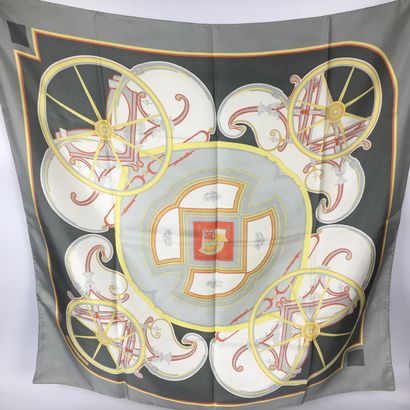 null HERMES Silk scarf "Washington's carriage" In gray, orange tones Very good condition...