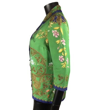 null HERMES PARIS Two green silk blouses, one with Ispahan decoration and the other...