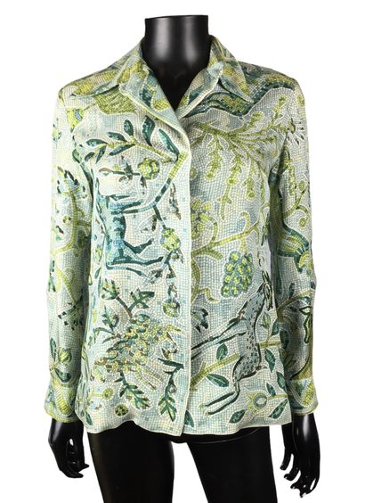 HERMES PARIS Silk shirt with stylized plant...