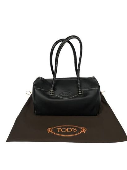 TOD'S Black leather bag with white stitching....