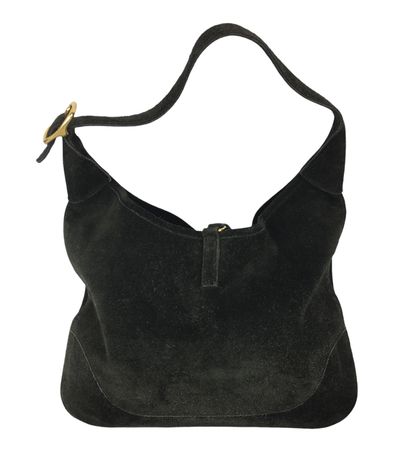  HERMES Bag Trim in black suede with gold hardware. Non-adjustable handle. 29 x 30...