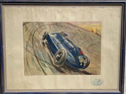 Lithographie signée Geo Ham « Hotchkiss, Record du monde 1934 » Lithographie signée...