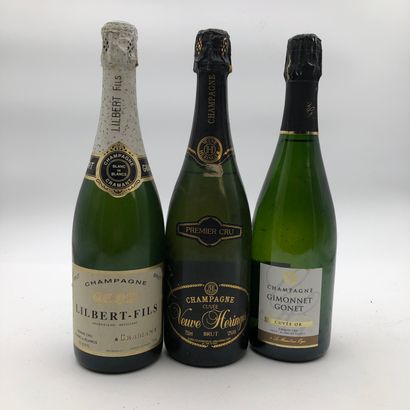 null 3 bouteilles : 1 Campagne Libert fils Brut, 1 Champagne Veuve Heringes 1er Cru,...