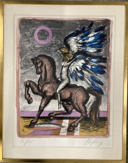 null Franz PRIKING (1929-1979)

Femme oiseau sur un cheval

Lithographie des années...