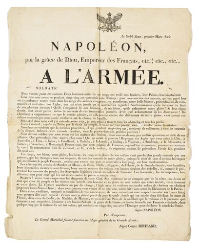  PROCLAMATION OF THE RETURN OF THE ISLAND OF ELB (1815) Poster with heading to the...