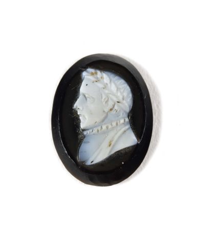 null "EMPEROR NAPOLEON I. IN BUST, LAUREL HEAD". Small oval cameo in glass paste...